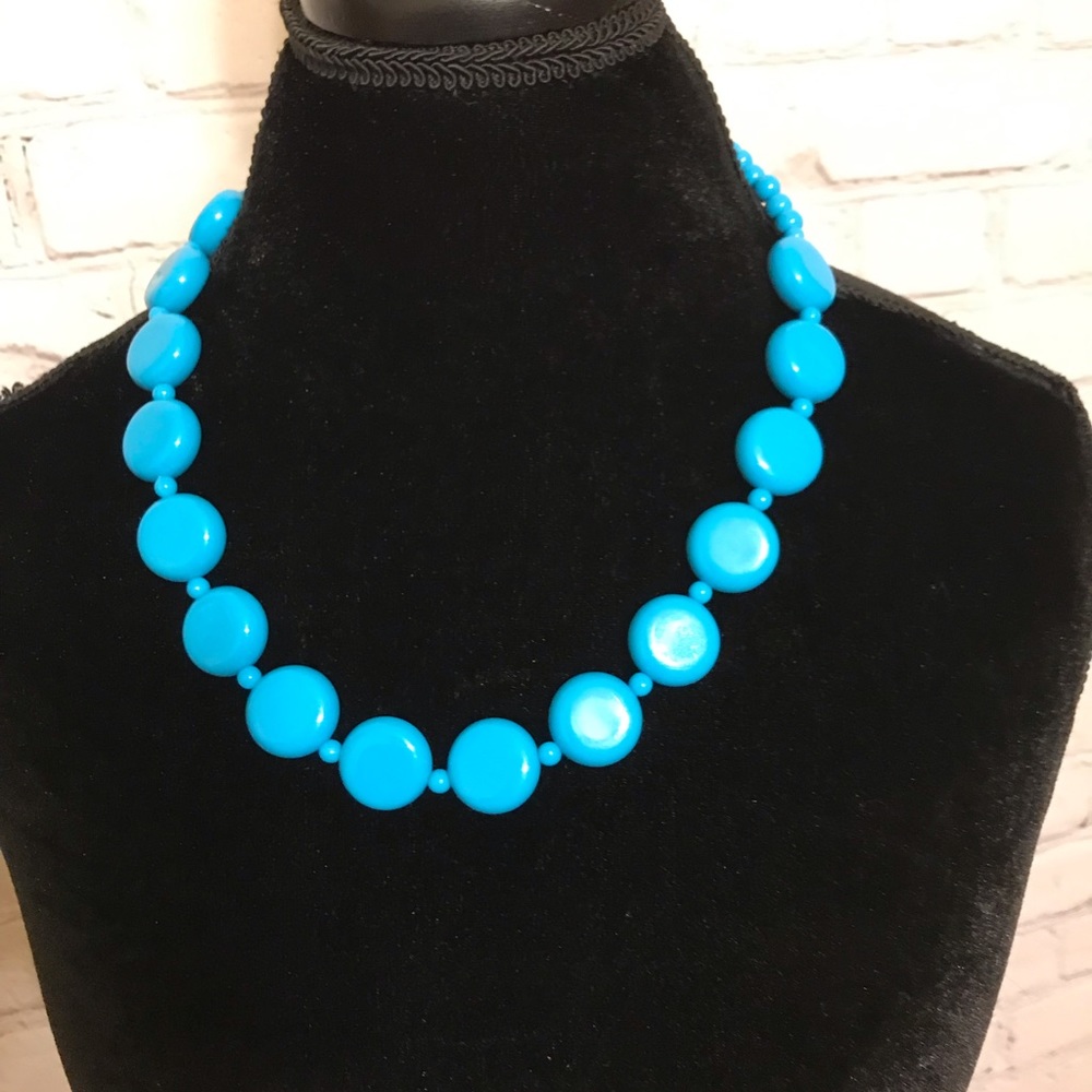 Vintage Blue Discs and Beads Statement Necklace
